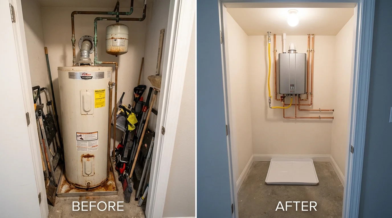 Tank water heater versus wall-mounted tankless unit comparison for Hyde, PA homeowners