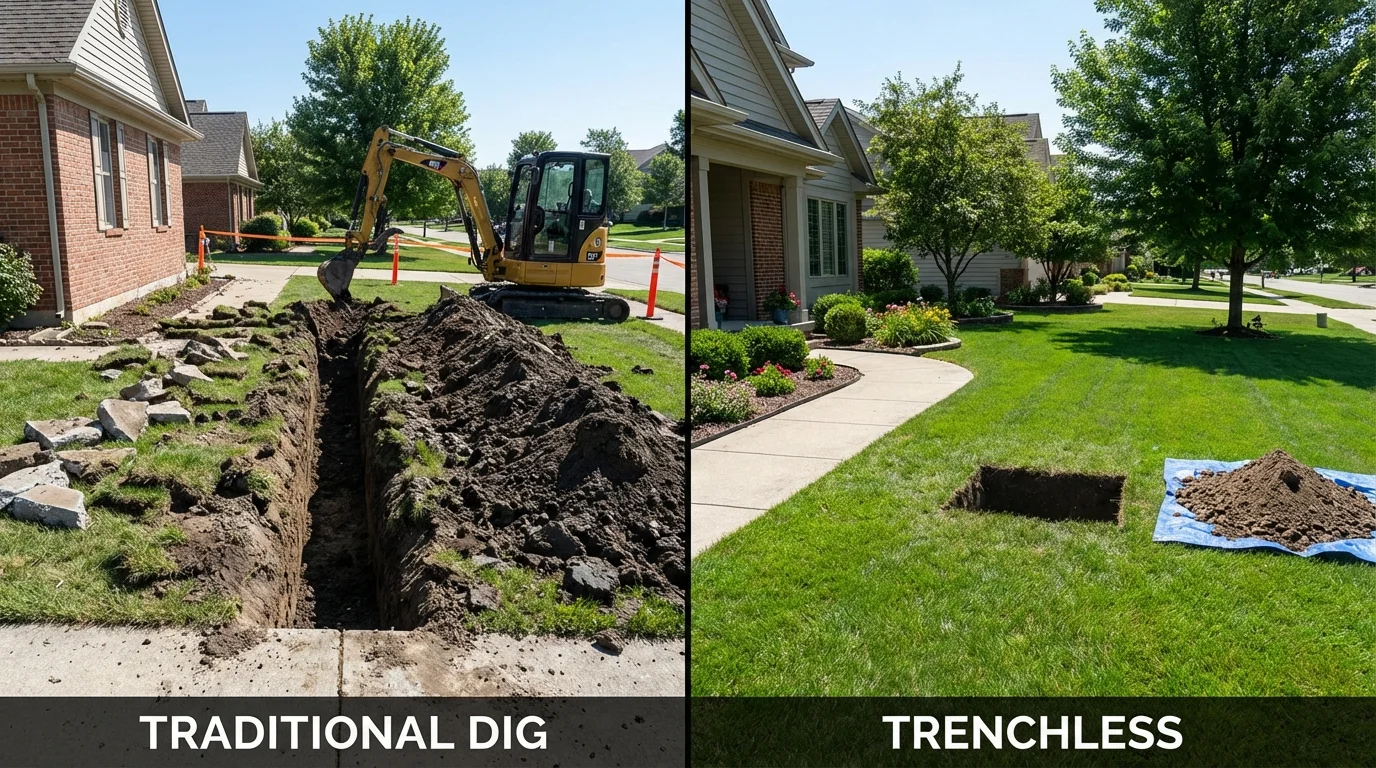 Trenchless sewer repair with minimal yard damage versus traditional excavation in Hyde, PA